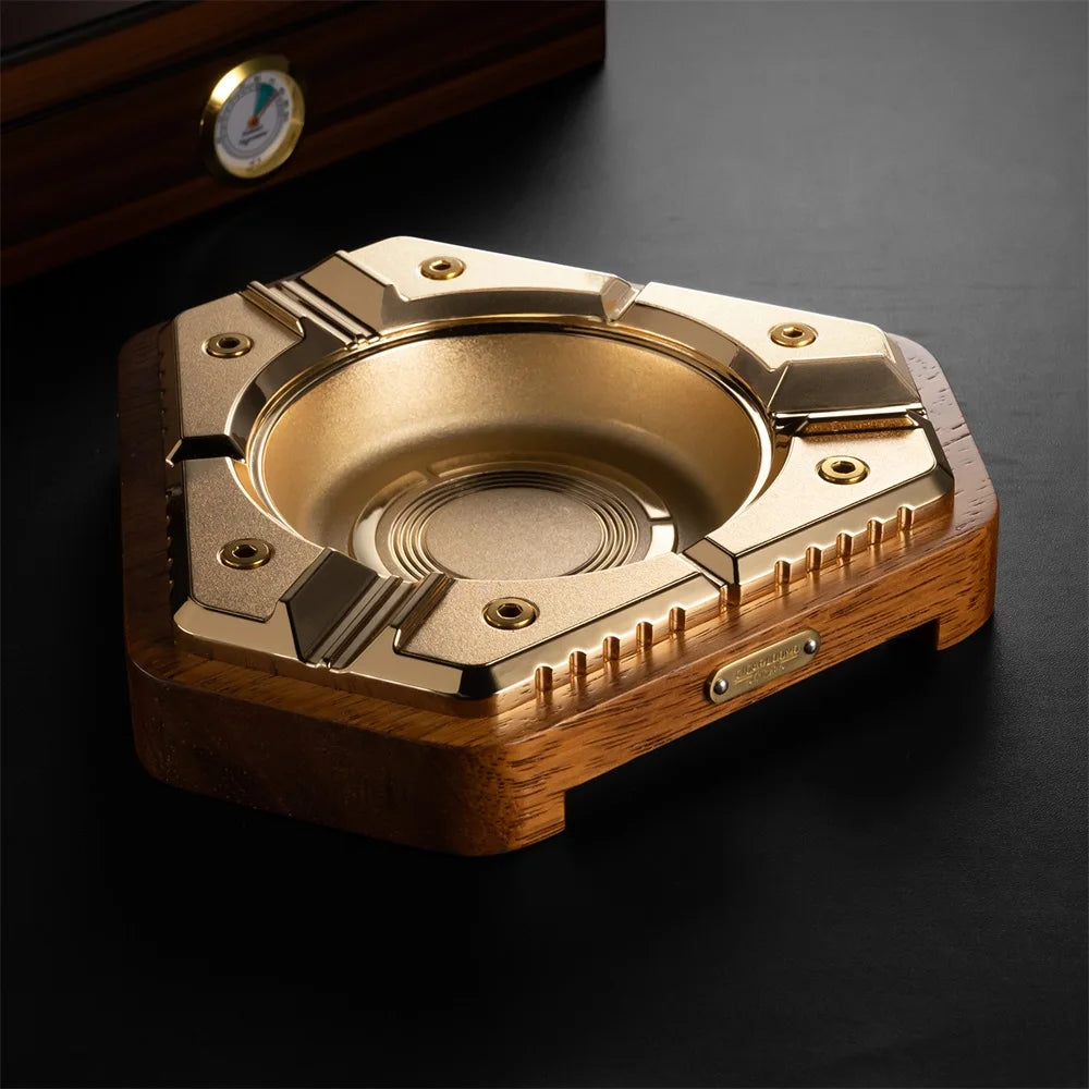 CIGARLOONG Cigar Ashtray Solid Wood Alloy Splicing Large Caliber 3 Smoke Slots Bottom Non-Slip Home Furnishings CL-3033