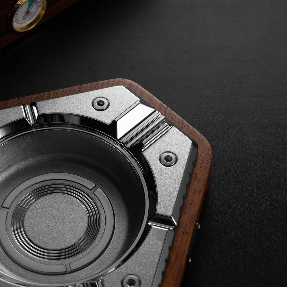 CIGARLOONG Cigar Ashtray Solid Wood Alloy Splicing Large Caliber 3 Smoke Slots Bottom Non-Slip Home Furnishings CL-3033