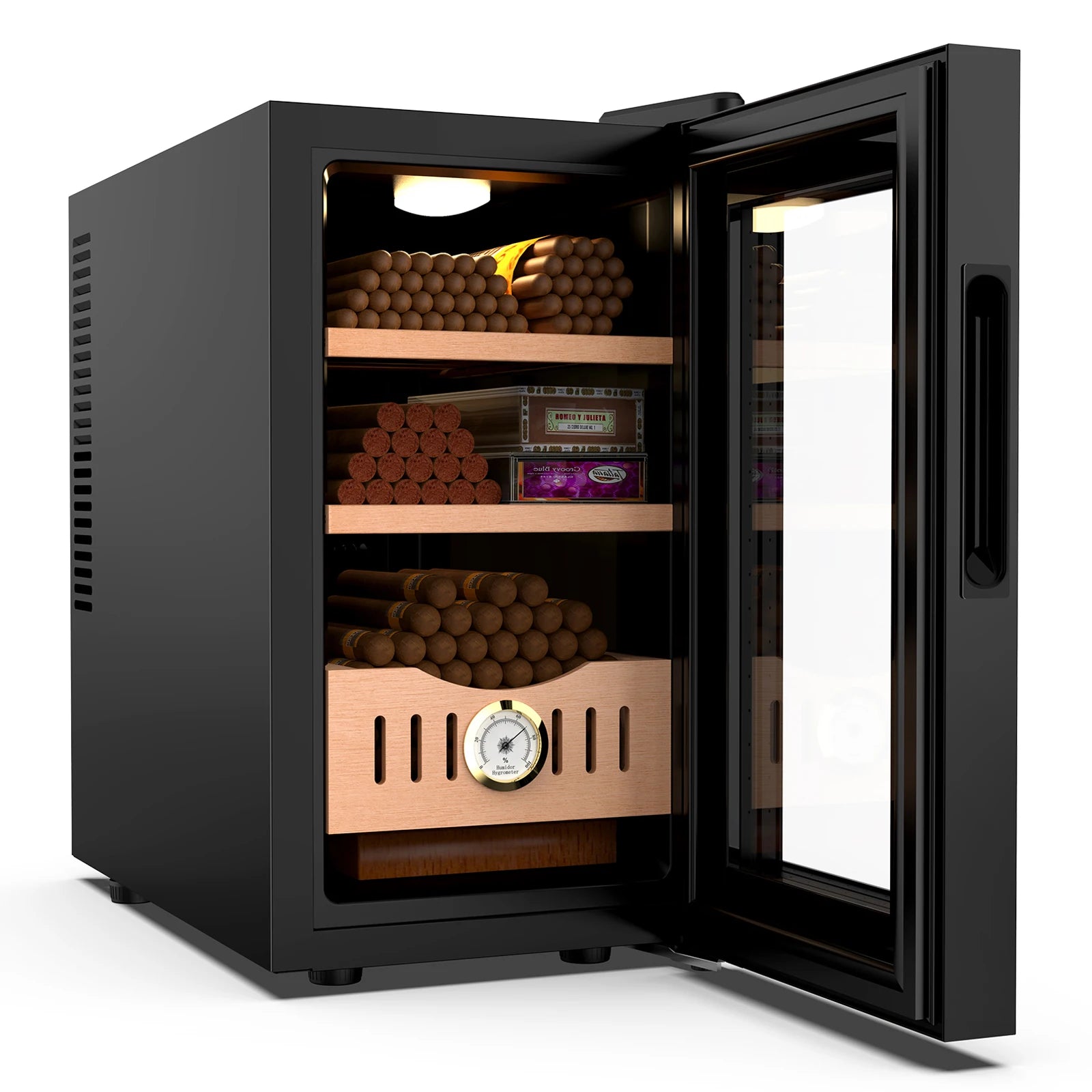 25L Thermostatic Electric Humidor 200 Counts Large Cigar Humidor Cooling and Heating Temperature Control Cabinet Cigar Fridge