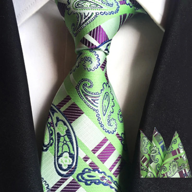 Classic 8cm Silk Pocket Square Tie Set Red Bule Floral Plaid Handkerchief Necktie For Men Business Jacquard bridegroom Neck Ties