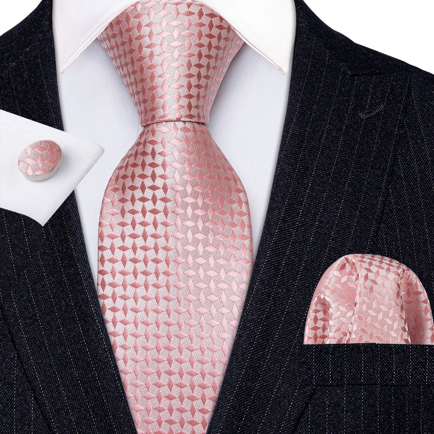 Fashion Silk Pink Mens Wedding Tie Hanky Set Barry.Wang Fashion Designer Paisley Floral Neckties For Men Gift Party Groom Office