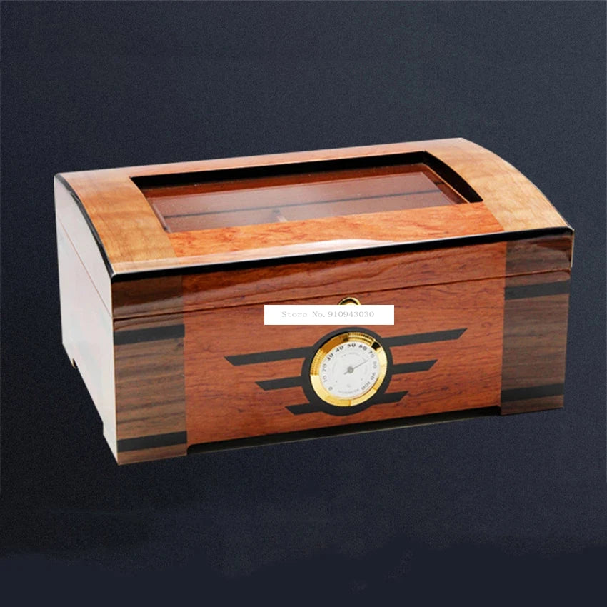 Luxury Transparent Skylight Glossy Cedar Wood Humidor With Hygrometer & Humidifier