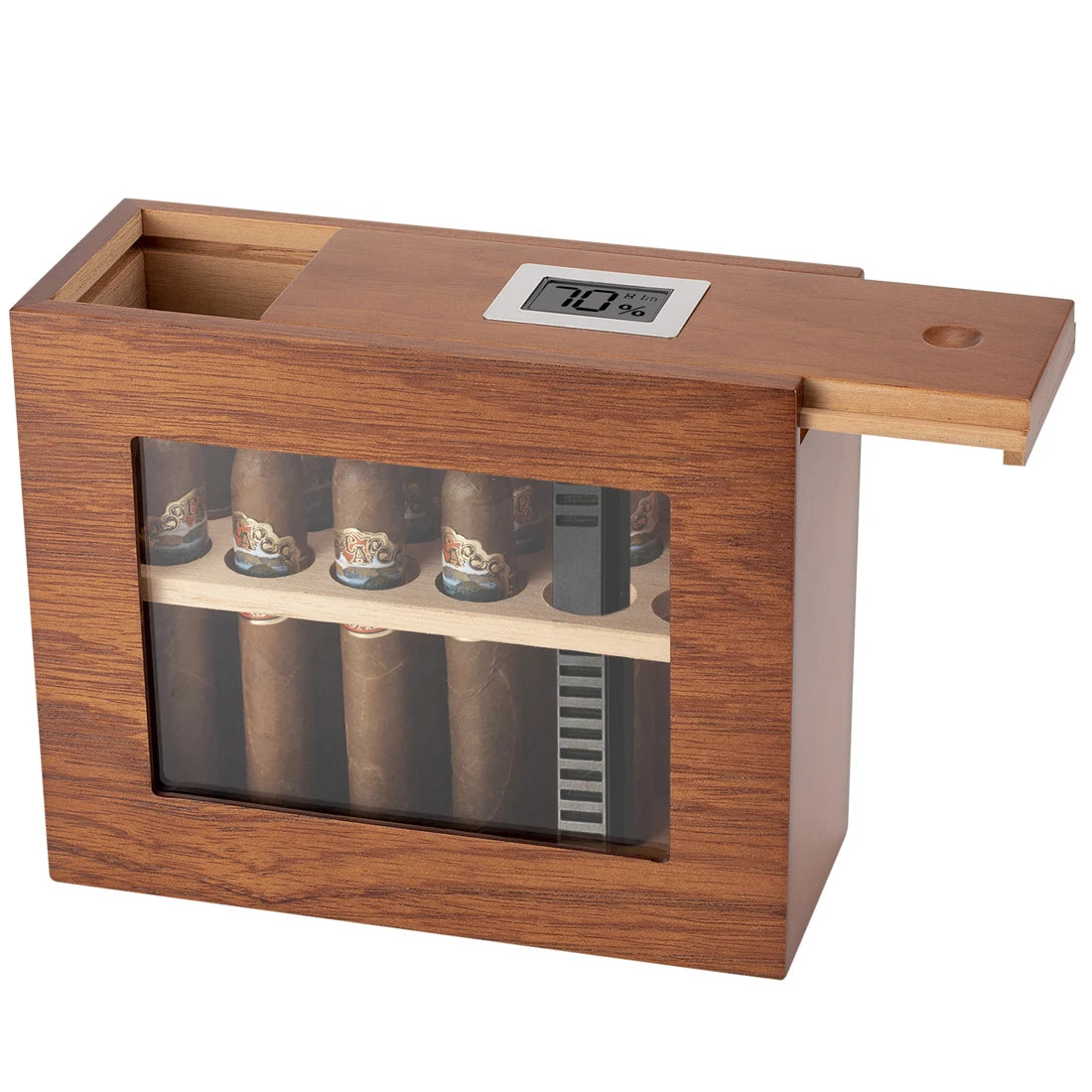 Cigar Humidor W/ Hygrometer Wood Handcrafted Case