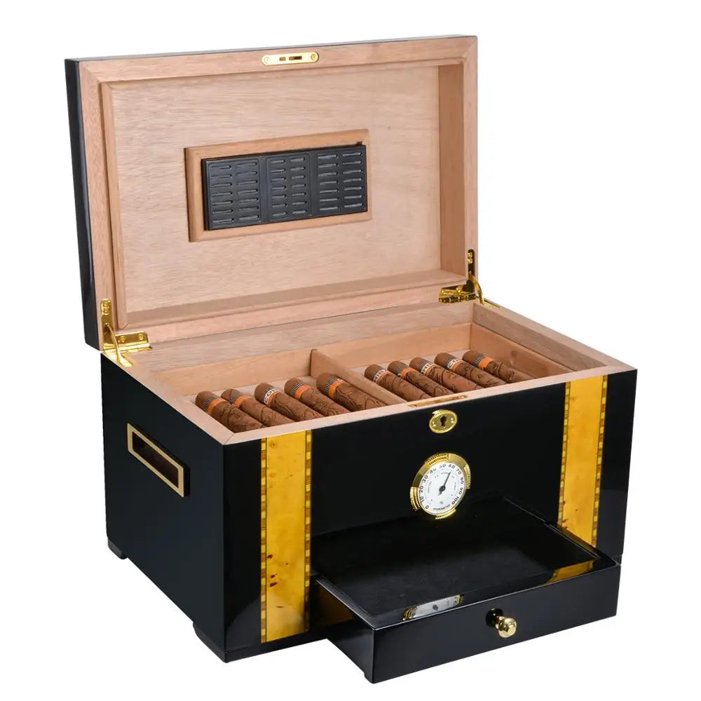 Luxury Double Layer Cigar Humidor with Hygrometerfor Desktop