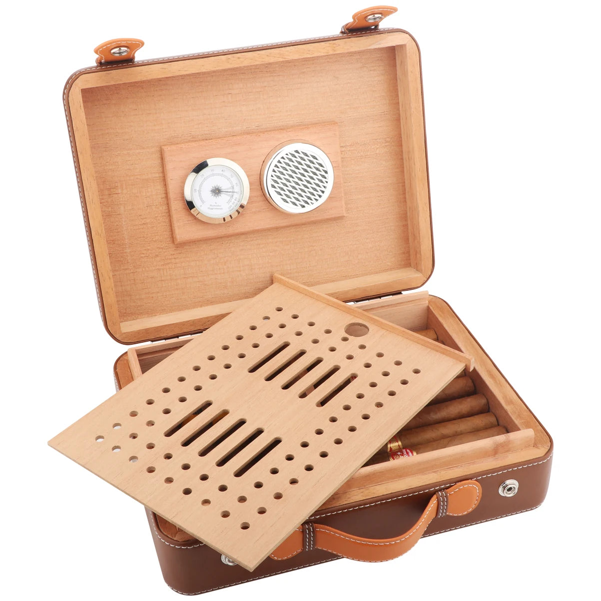 XIFEI Travel Cigar Humidor Box W/Hygrometer Humidifier 50pcs Capacity Cedar Wood Cabinet Portable Smoking Accessories