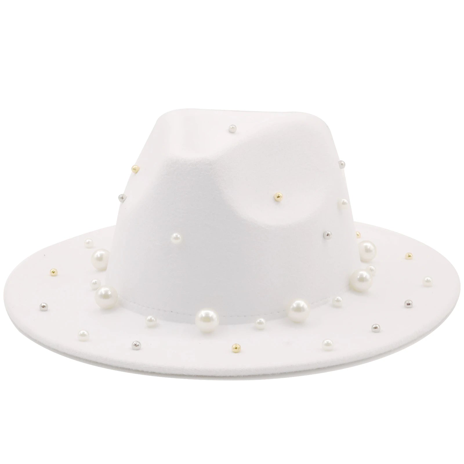 New Wool Fedora Hat With Pearls