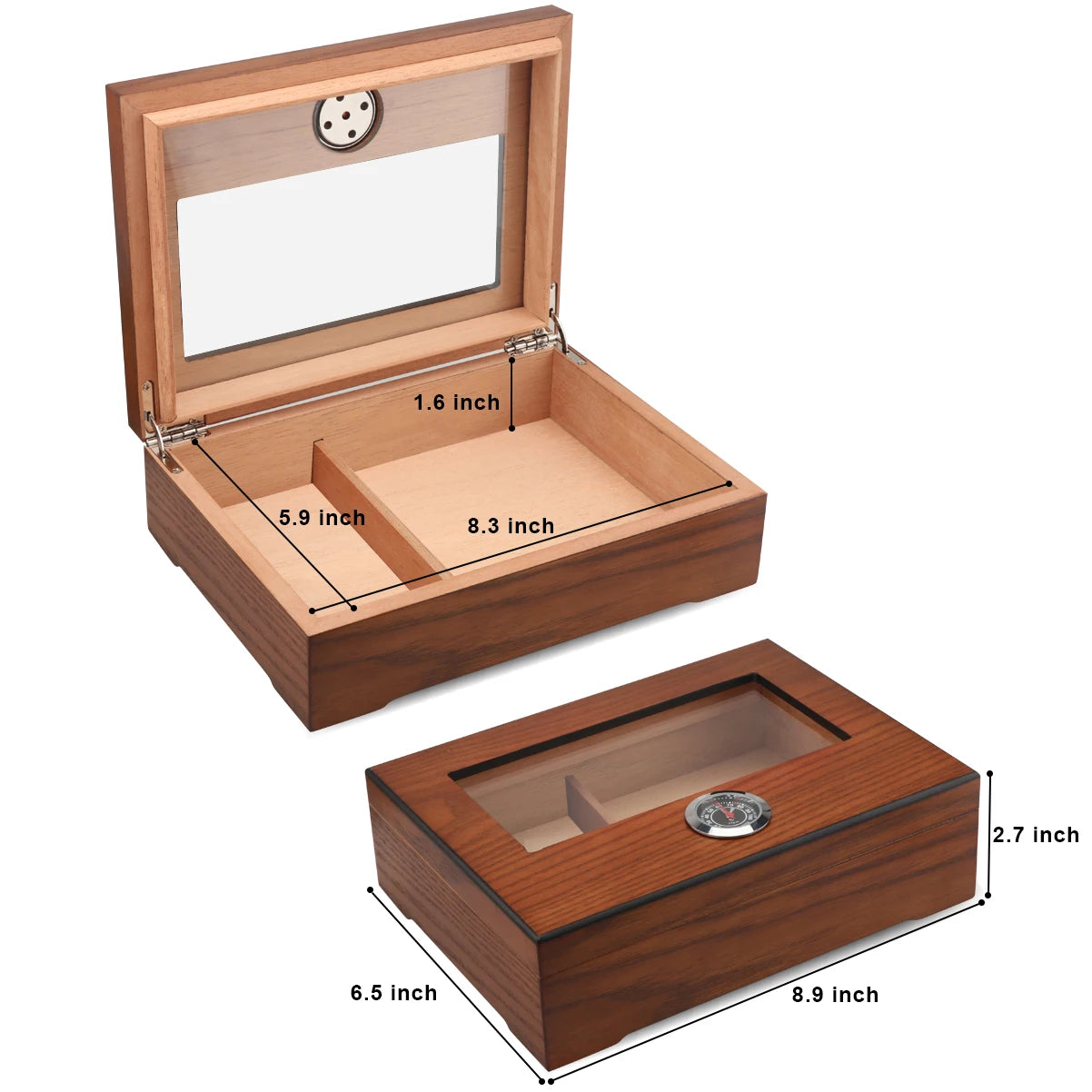 Xifei Cigar Humidor Box W/ Hygrometer Humidifier and Glass Window