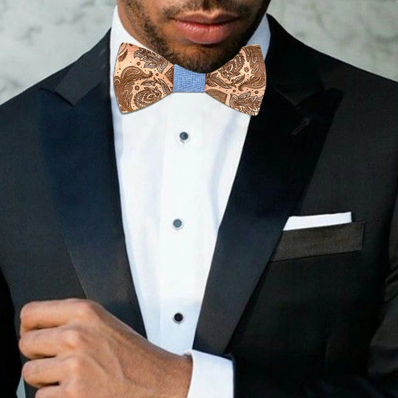 T262 3D Paisley Wooden Bow Ties for Men Wood tie Wood Gentleman Bow Ties Handmade Butterfly Wedding Party Gift for men
