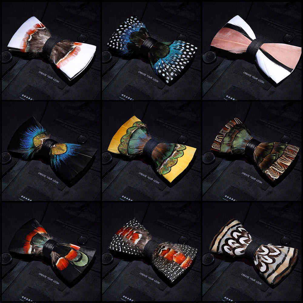 New Luxury Men Bow Tie handmade feather bowtie brooch Gift Box set Party Wedding Man Accessories Father Day gift