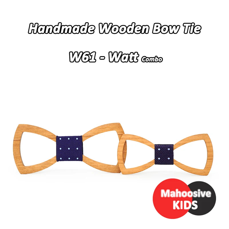 Mahoosive Father Kids Children Bow Tie Necktie Wood Tie Gravatas Corbatas Butterfly Cravat Wooden Mens Bow Ties Combo
