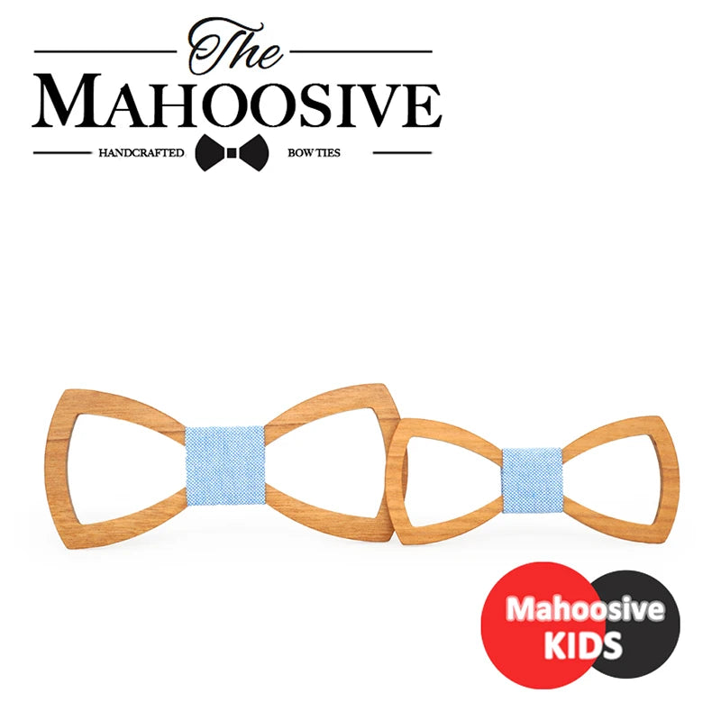 Mahoosive Father Kids Children Bow Tie Necktie Wood Tie Gravatas Corbatas Butterfly Cravat Wooden Mens Bow Ties Combo
