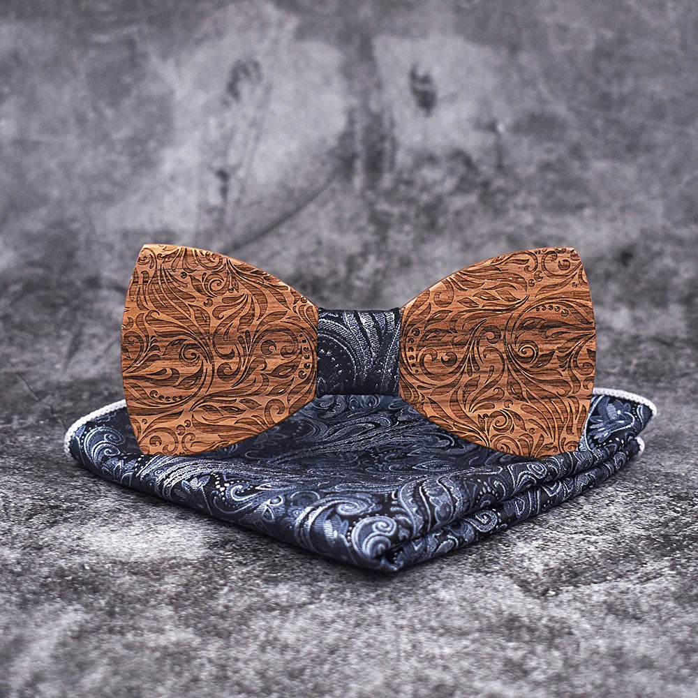 Wooden Mens Bow Tie Wood Neck Tie Set for Men Suits Tie Handkerchief Cufflinks Gravatas Ties for Men Wedding Vestidos Corbatas