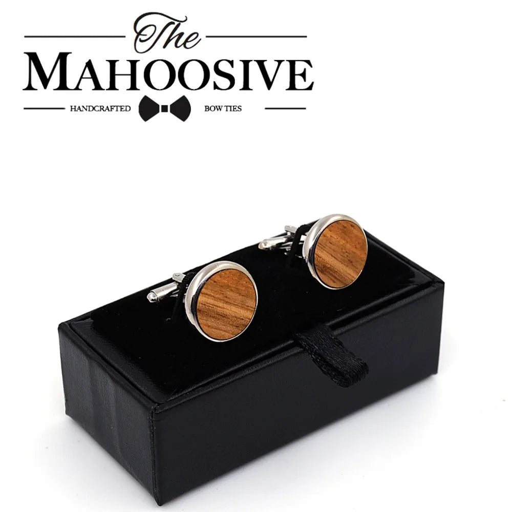 MAHOOSIVE Wooden Cufflinks Wedding Groom Round Zebra wood Cufflinks For Mens shirt accessories Casual Cuff Link mancuernas