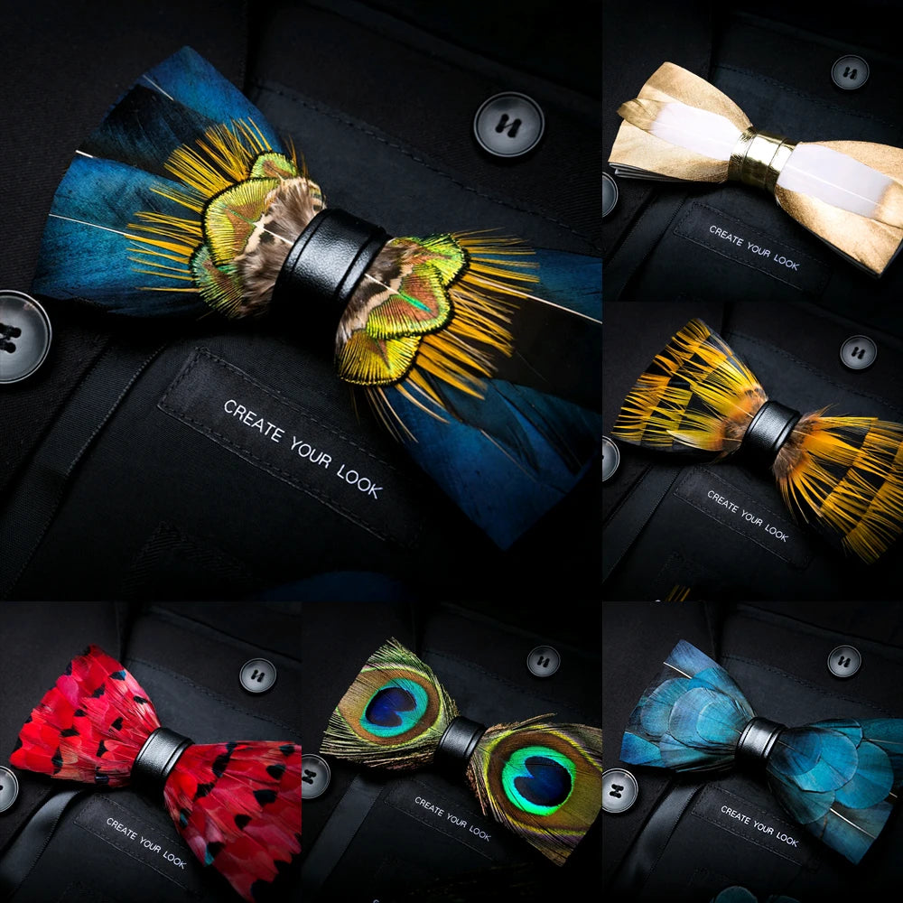JEMYGINS Original Design Fashion Feather Bow tie Exquisite Hand Made Bowtie Gift Box Set Groom Wedding Party Men Bow Tie