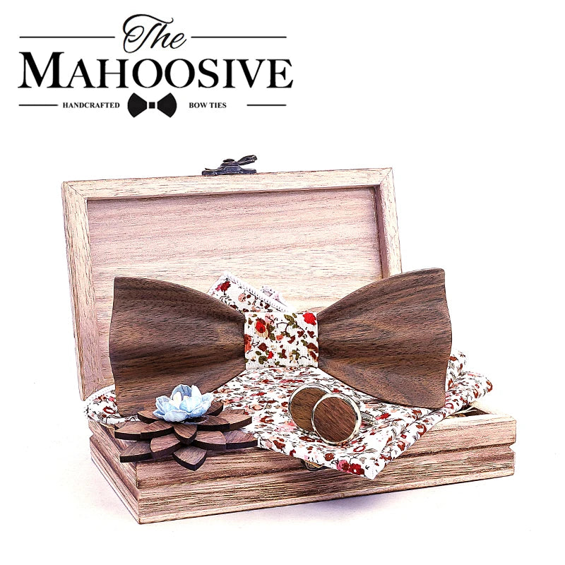 3d Wooden Bow Ties for Men men's tie Wood Bowtie Handmade Butterfly Black Walnut Wood Bow Tie Gravata gift Cufflink handkerchief