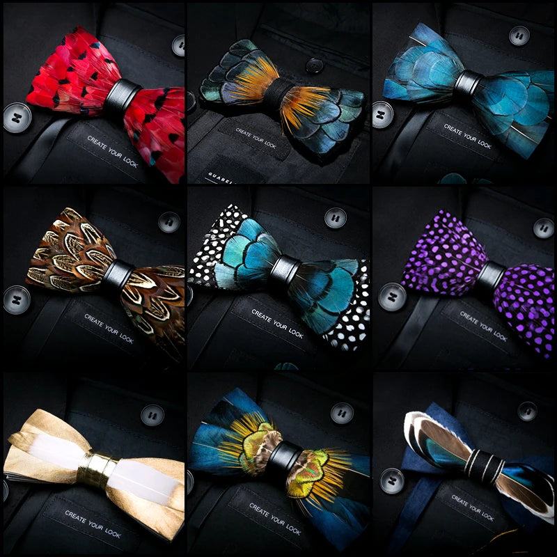 JEMYGINS Original Design Fashion Feather Bow tie Exquisite Hand Made Bowtie Gift Box Set Groom Wedding Party Men Bow Tie