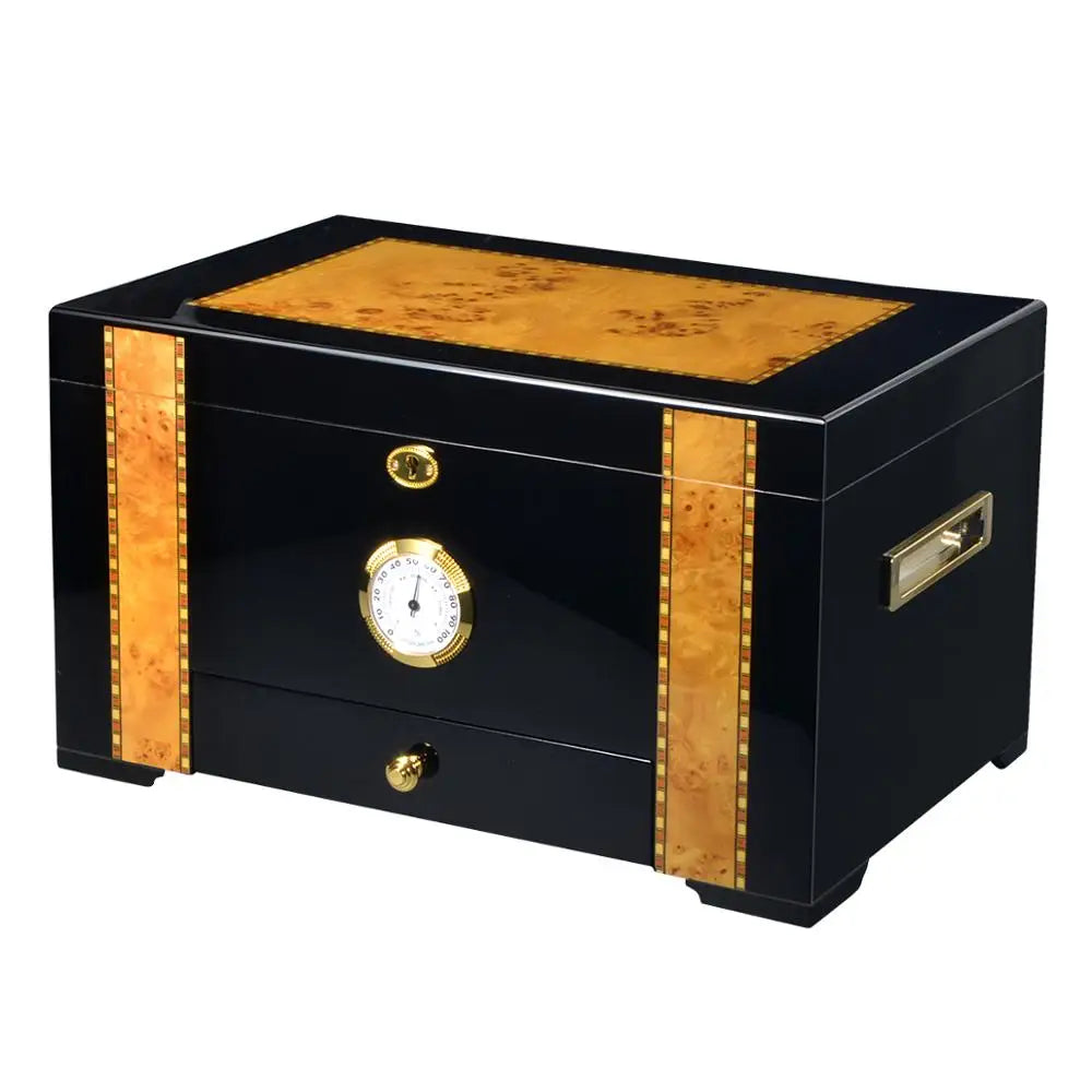 Luxury Double Layer Cigar Humidor with Hygrometerfor Desktop