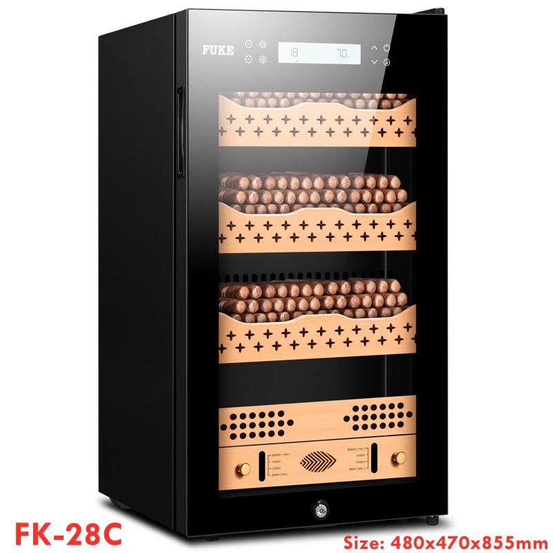 480x470x855mm Cigar Cabinet FK-28C Capacity 300-400 Black Cigar Humidor w/ Intelligent Temperature Control Moisturizer Wine Storage