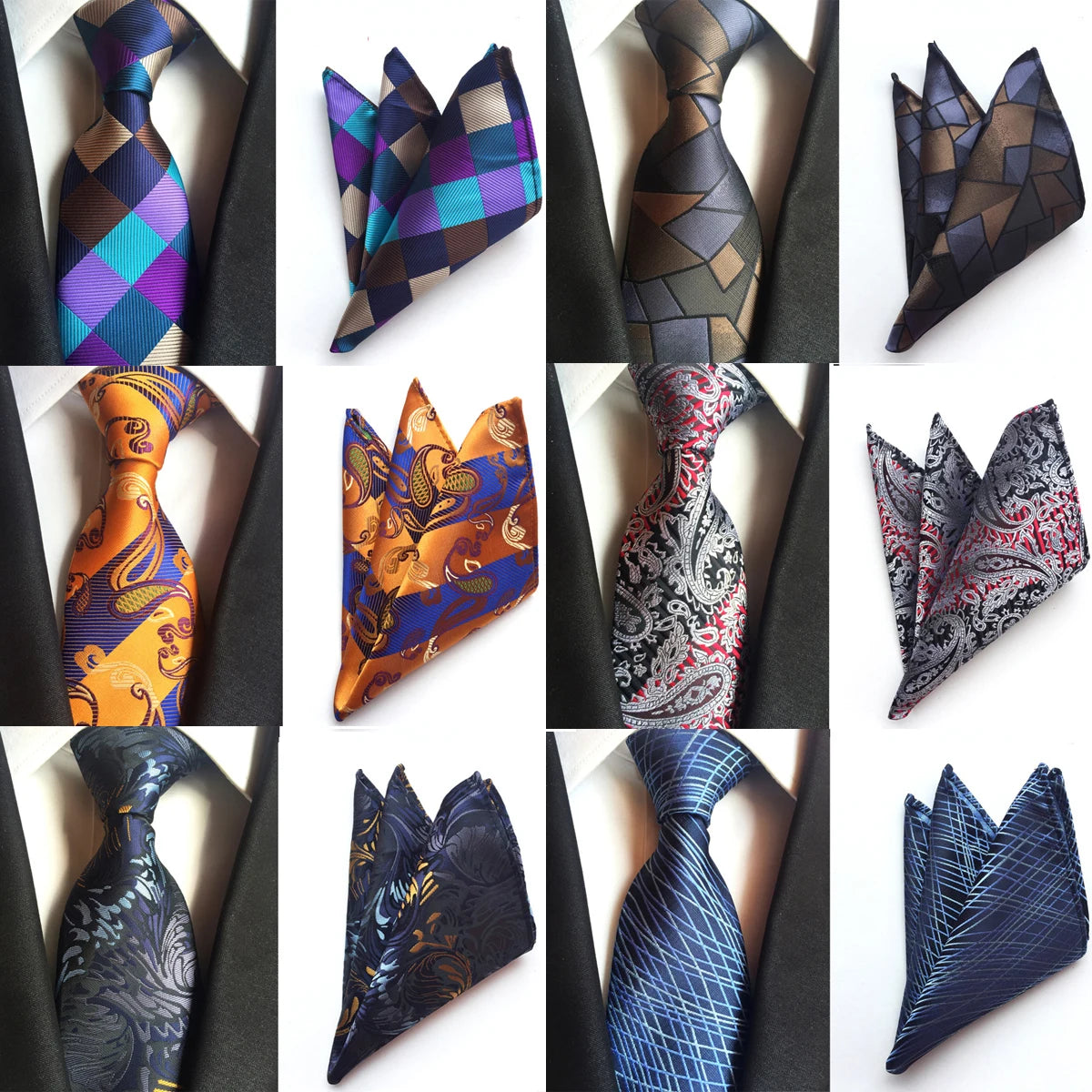 Classic 8cm Silk Pocket Square Tie Set Red Bule Floral Plaid Handkerchief Necktie For Men Business Jacquard bridegroom Neck Ties