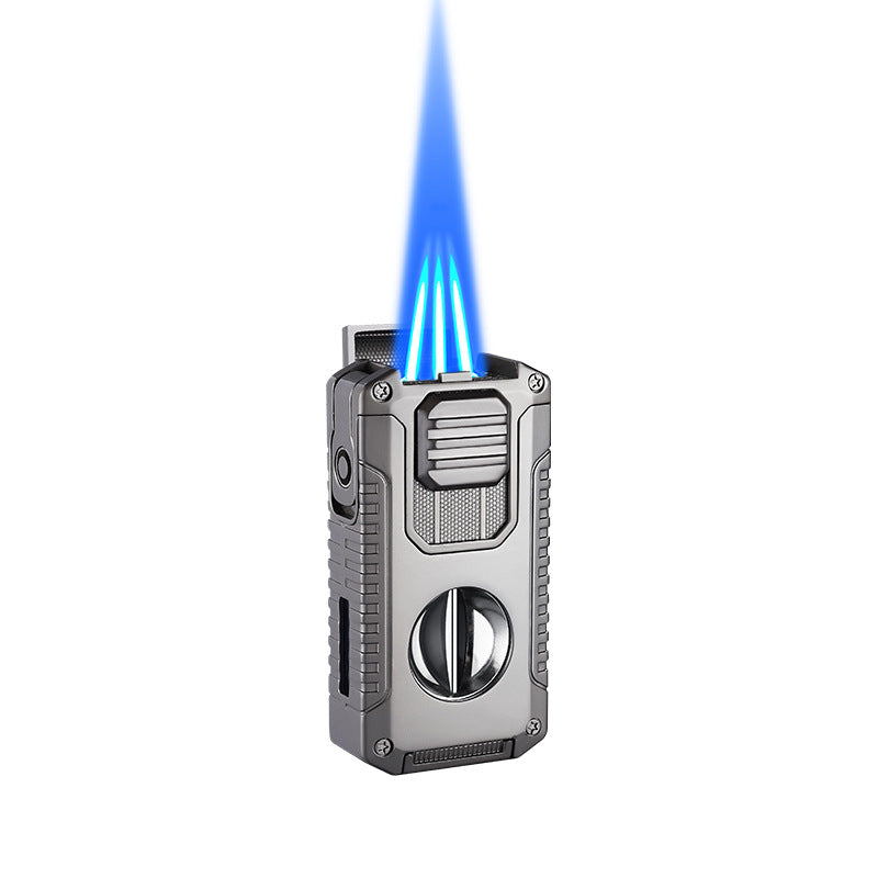 Creative three-fire, special five-in-one lighter with V-shaped cigar cutter