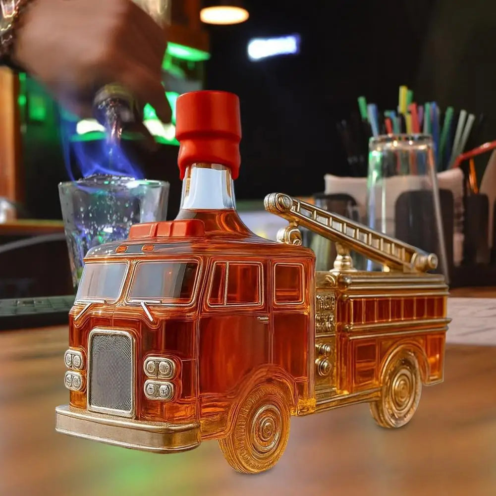 Fires Truck Whisky Decanter 354ml High Borosilicate Glass Liquor Dispenser for Bourbon Collector's Gift for Firefighters & Whisk