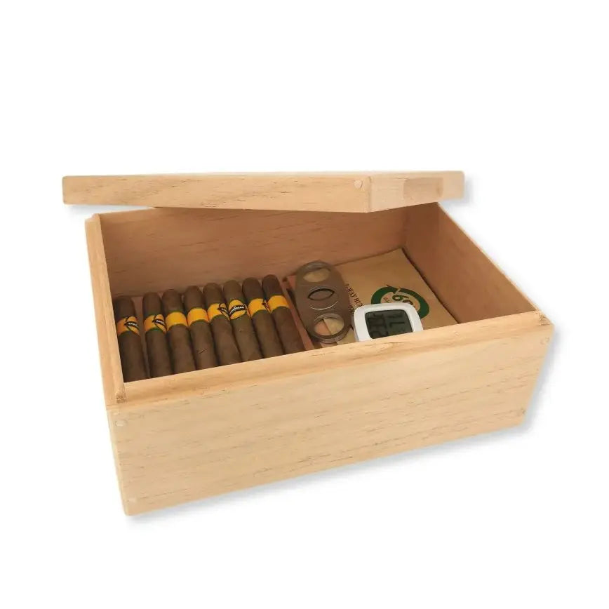 Natural color cedar wood cigar storage humidor box case and humidity control kit for 100 cigars