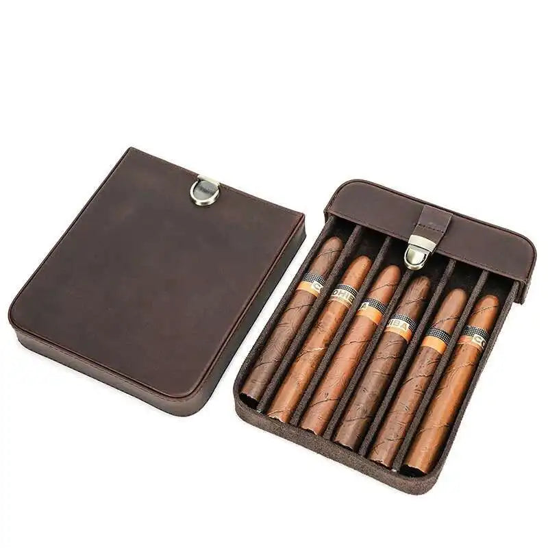 Genuine Leather Cigar Travel Case For 6 Cigars Handmade Vintage Cigar Humidor Storage Box Gift for Men