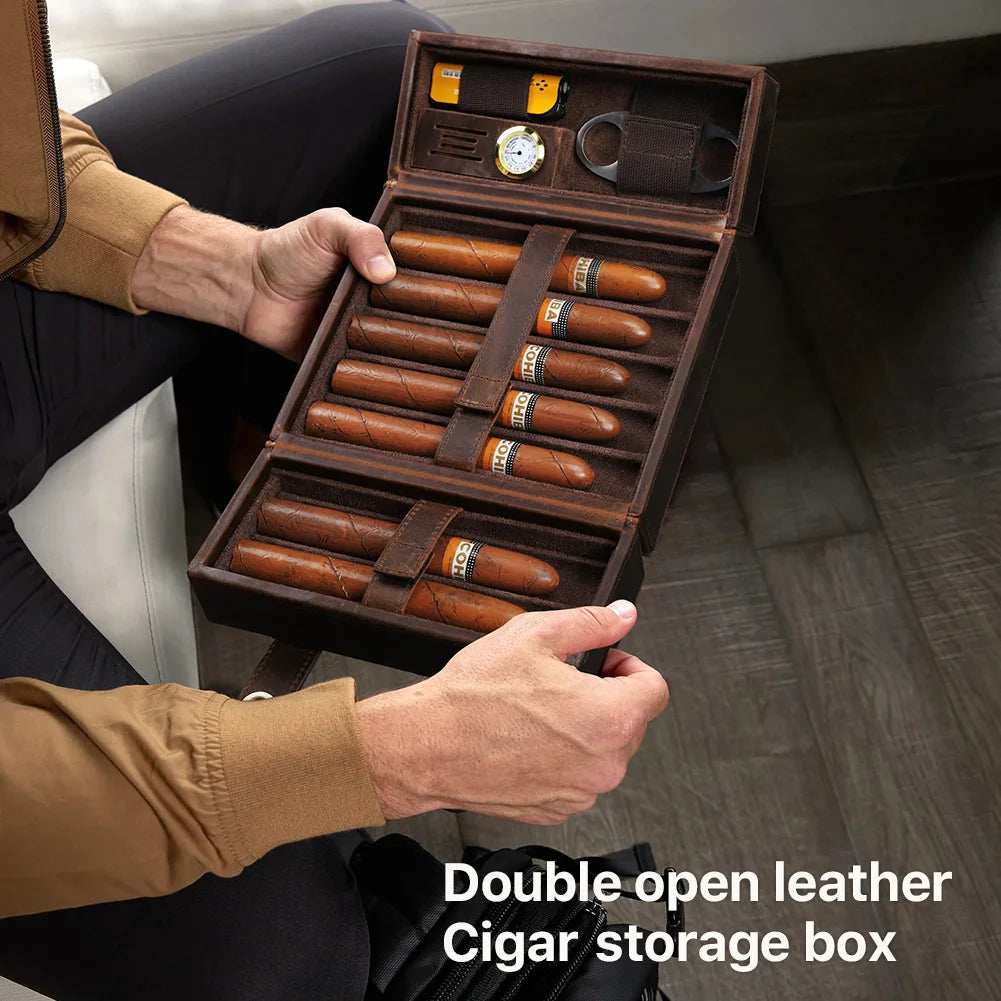 Genuine Leather Portable Humidor Cigar Travel Case