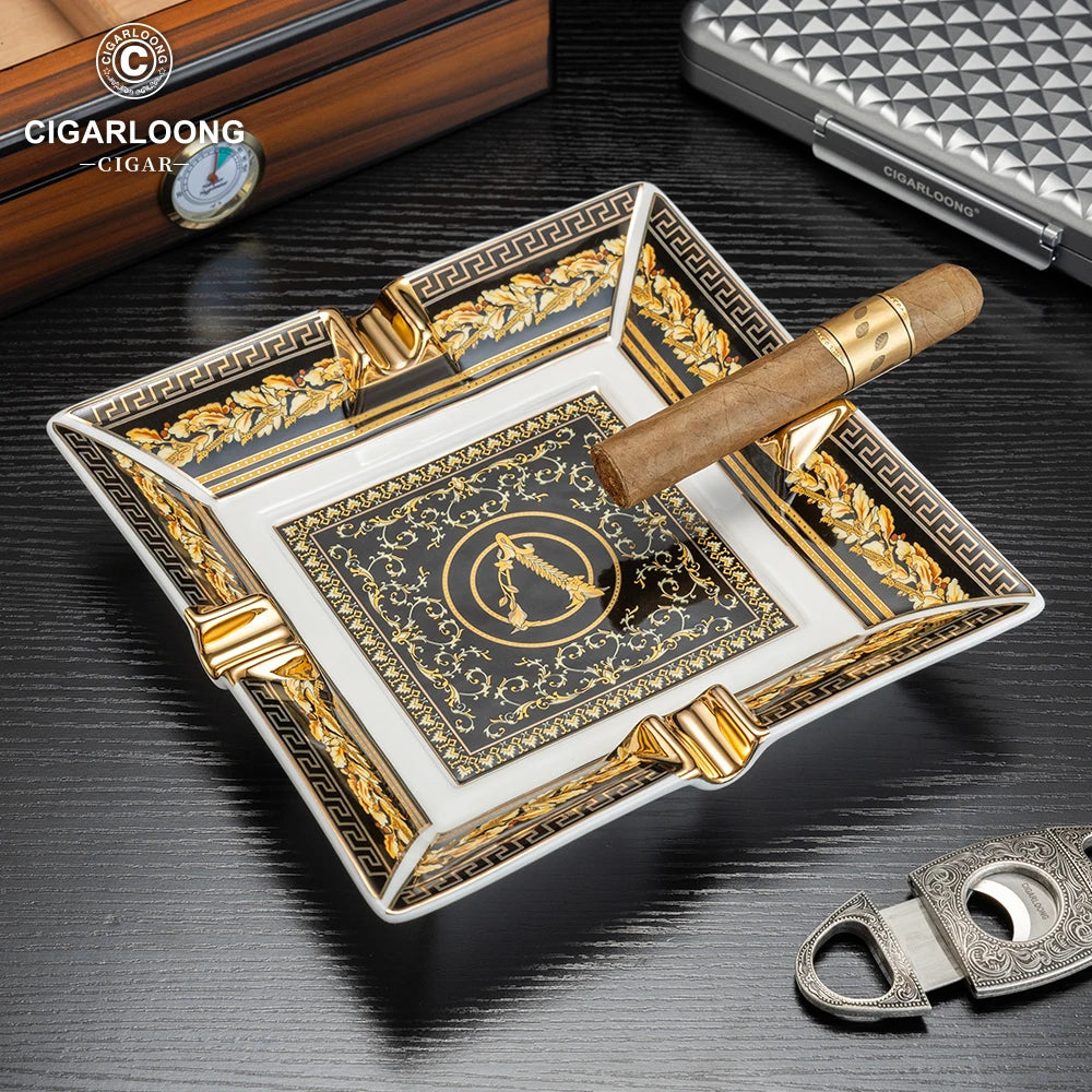Cigar Ashtray Ceramics Smoking Accessories Cigar Ash Tray 4 Slot Big Diameter Cigarette Cigar Ashtray Luxurious Retro Portable