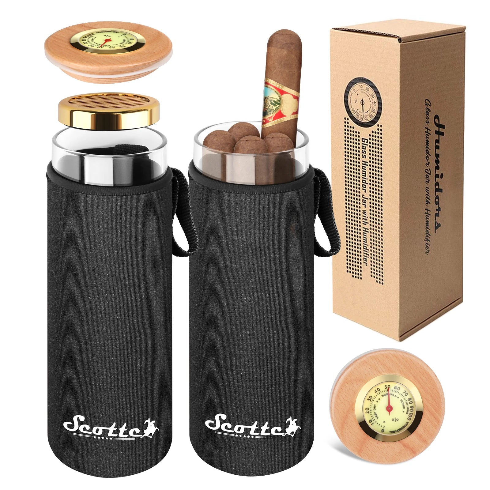 Scotte-Cigar Case Humidor Gift Box, Humidor, Humidor, Humidor, Hygrometer, humidifier Travel Cigar Tube for 4 to 5 Cigars