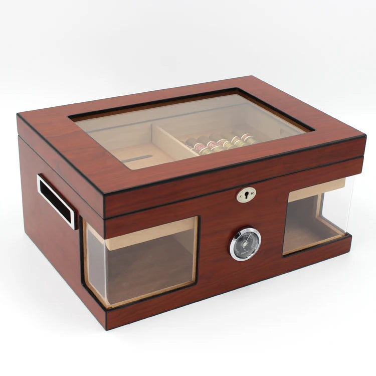 Lonten Modern Design Acrylic Glass Cigar Humidors Wholesale Cedar Wood Cabinet with Lacquer Technique Cigars Holder Box