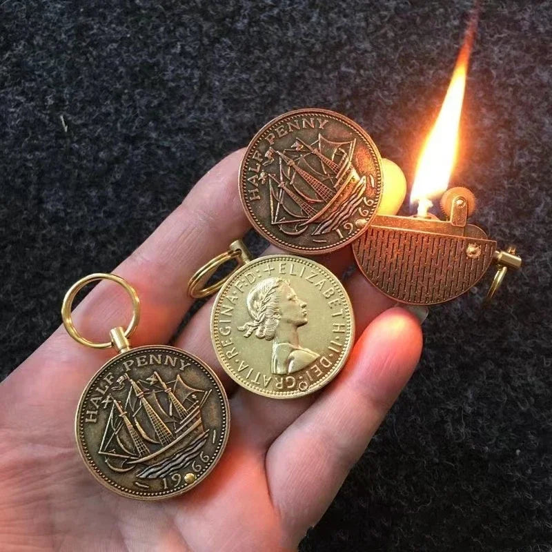 Compact Retro Coin Keychain Kerosene Lighter