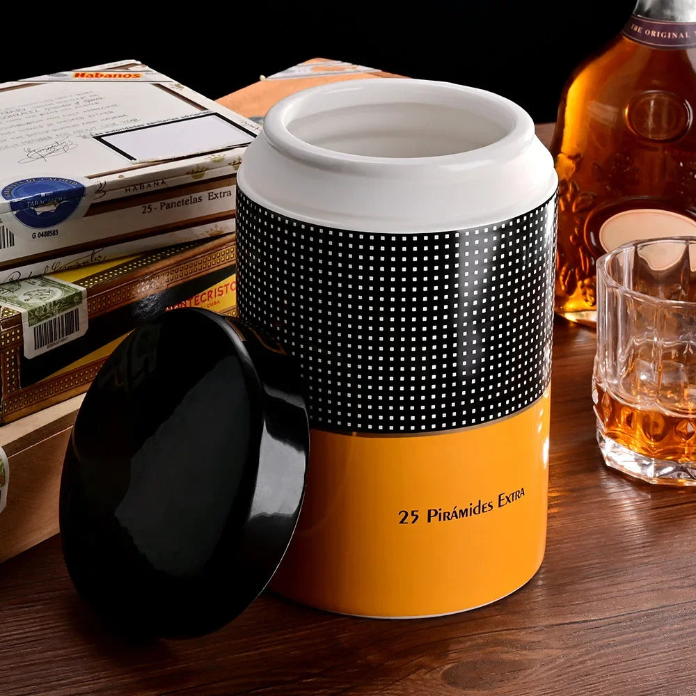 Ceramic Cigar Humidor Luxury Stored Cigar Jar Tobacco for Home Large Diameter Travel Cigar Humidor Box Tube with Gift Box