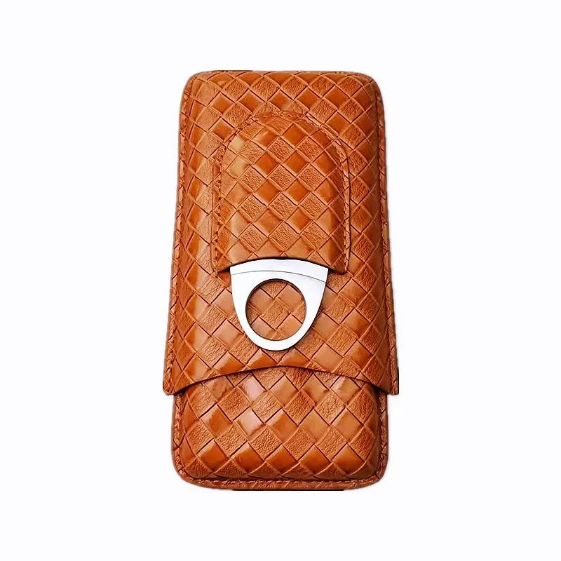 Brown Cigar Case with Cigar Cutter PU Leather Humidor Travel HumIdor Fits 3 Tubes 54R