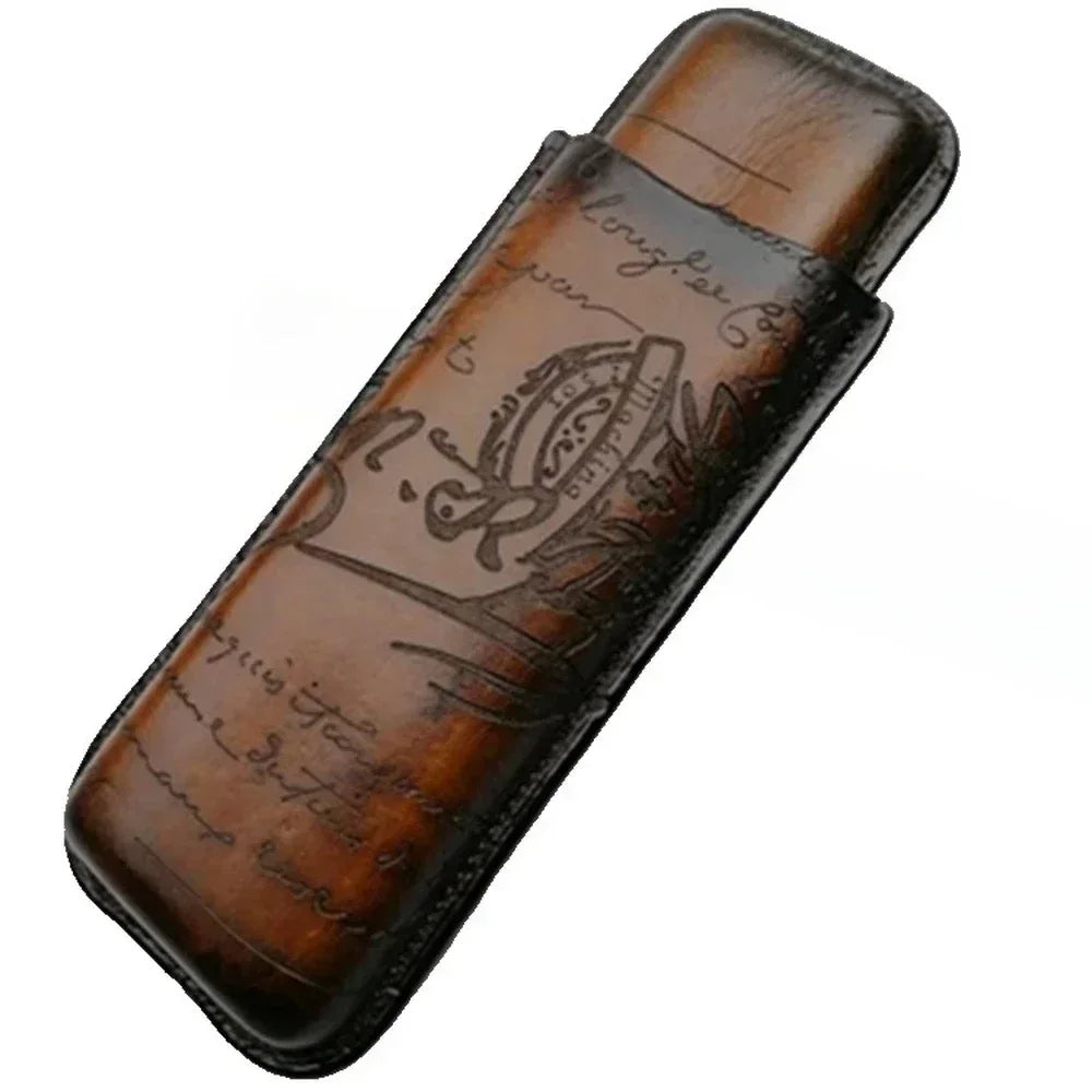 2/3 Tube Portable Leather Cigar Case and CIAGE Cutter