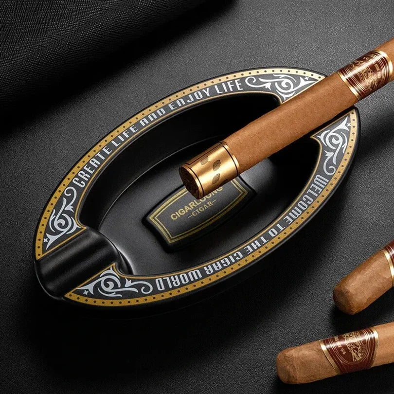 Pear Gold/White/Black Desktop Ashtray with 2 Slots for Cigar Creative Cigar Ashtray Portable Cigar Ash Tray Office Home Deco