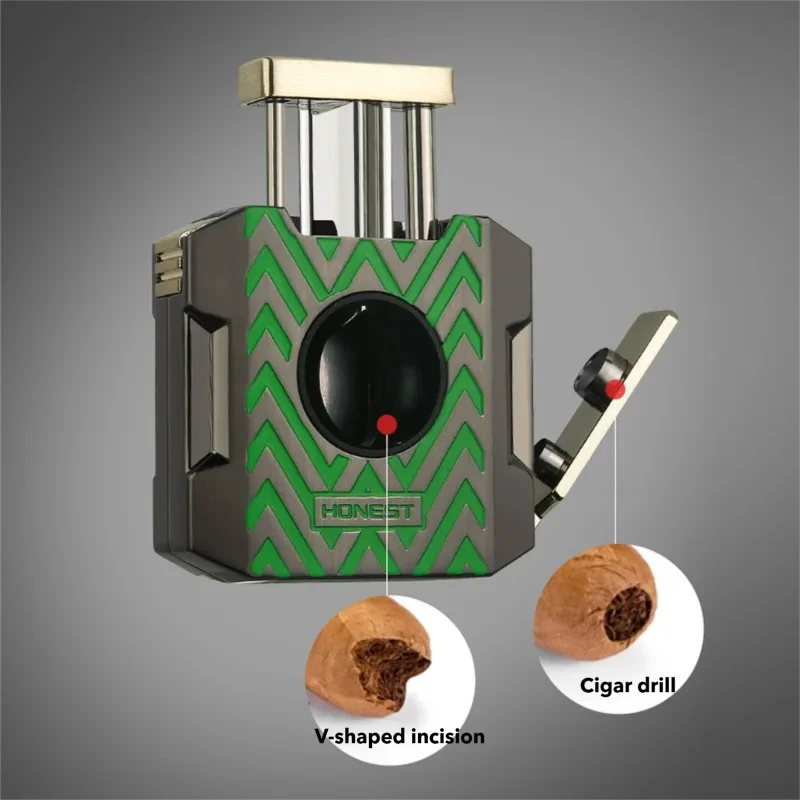 High-End Zinc Alloy Cigar Cutter 4-in-1 Multi-Function with Precise V/Straight Cutter & Hole Punch