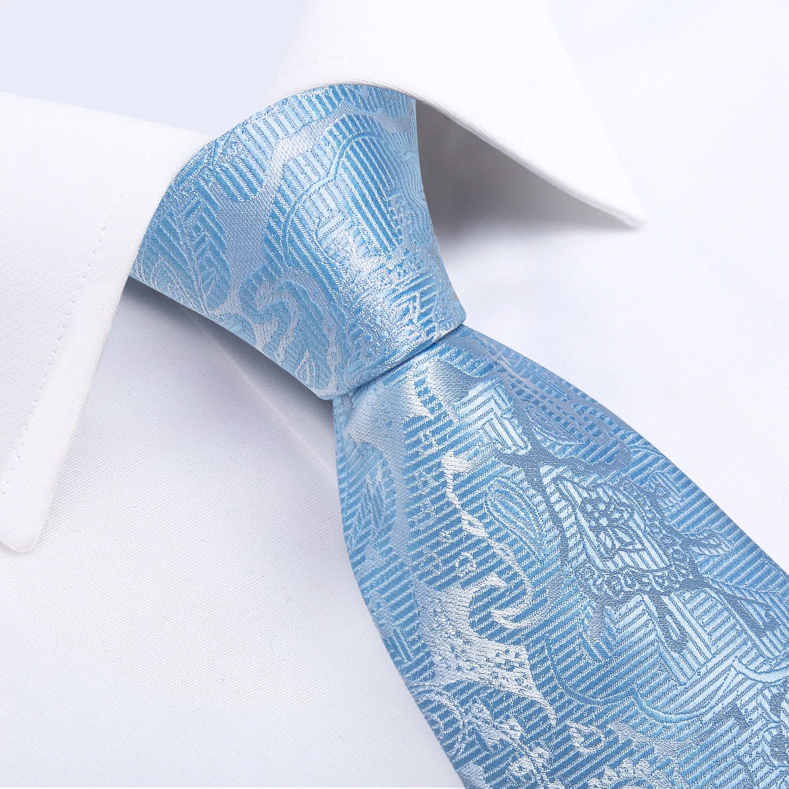 Light Blue Men's Tie Set Handkerchief Cufflinks Solid Paisley Floral Wedding Party Formal Groom Suits Accessories Gift Husband