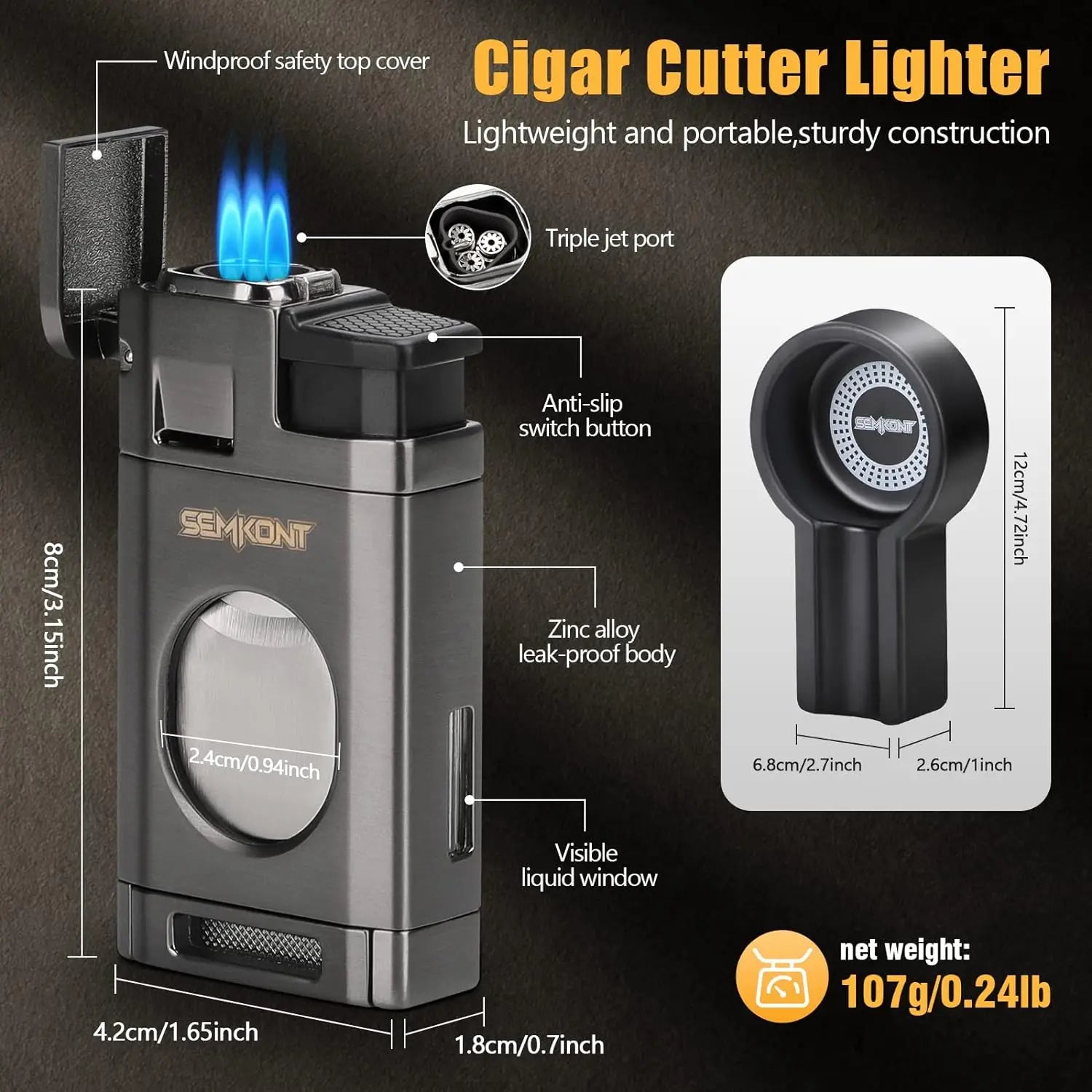 2 in 1 Multifunctional Triple Jet Flame Cigar Cutter  Set