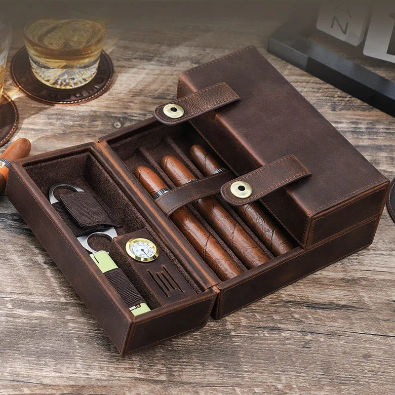 Cigar Appliance Storage Case Clamshell Portable Leather Collapsible Moisturizing Case Humidor Gift for Men Cigar Accessories
