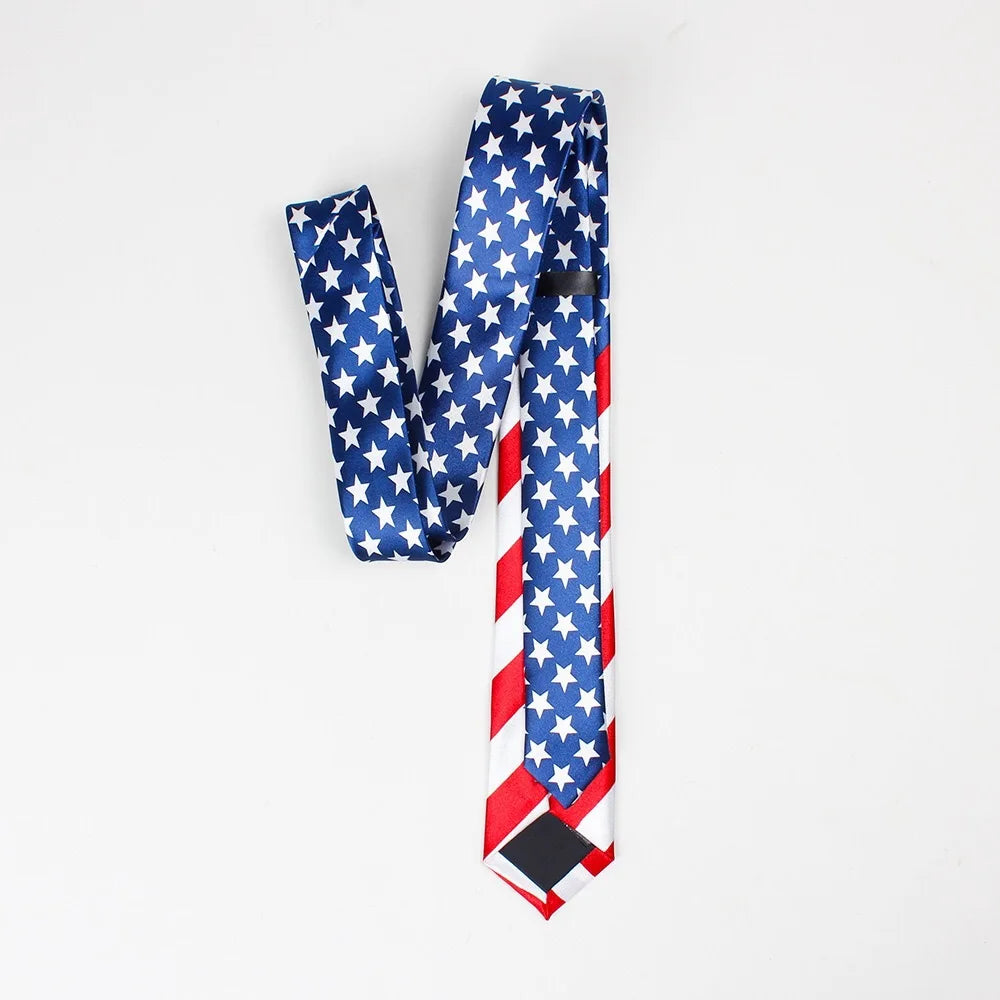 8cm Classic American Flag Striped Neckties Unisex Adult Simulated Silk Polyester Ties For Men Party Club Performance Suit Cravat