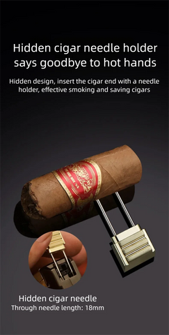 Cigar with a hidden needle holder on a dark background