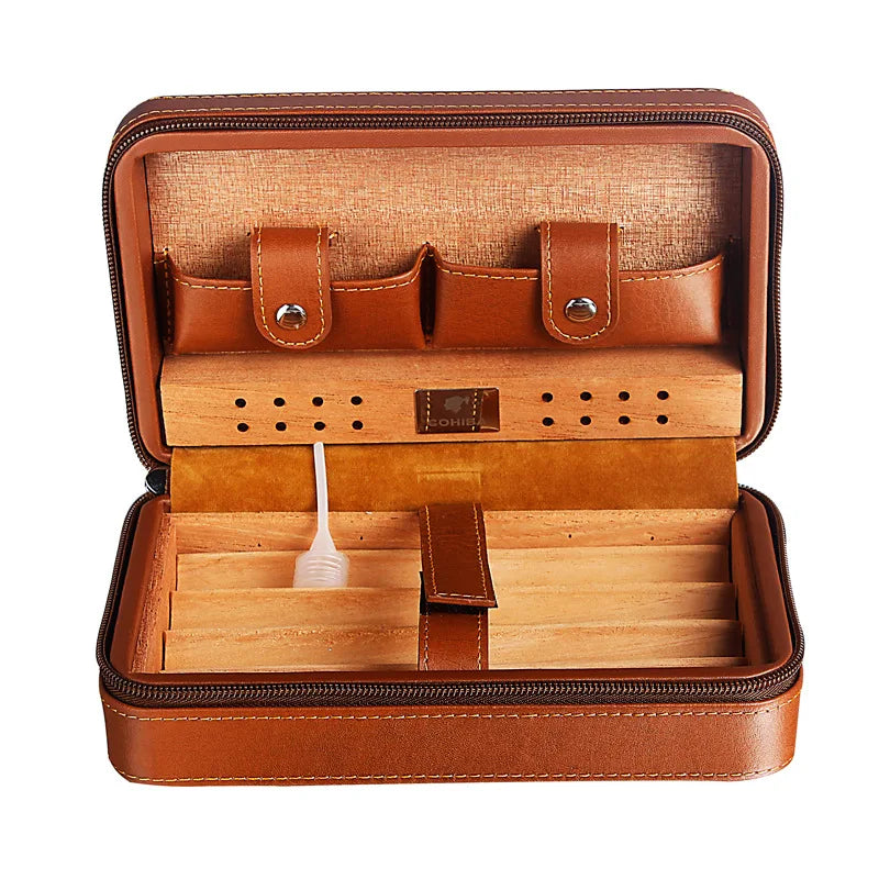 Four Sticks Portable Cigar Humidor Cedar Wood Multifunctional Travel Set