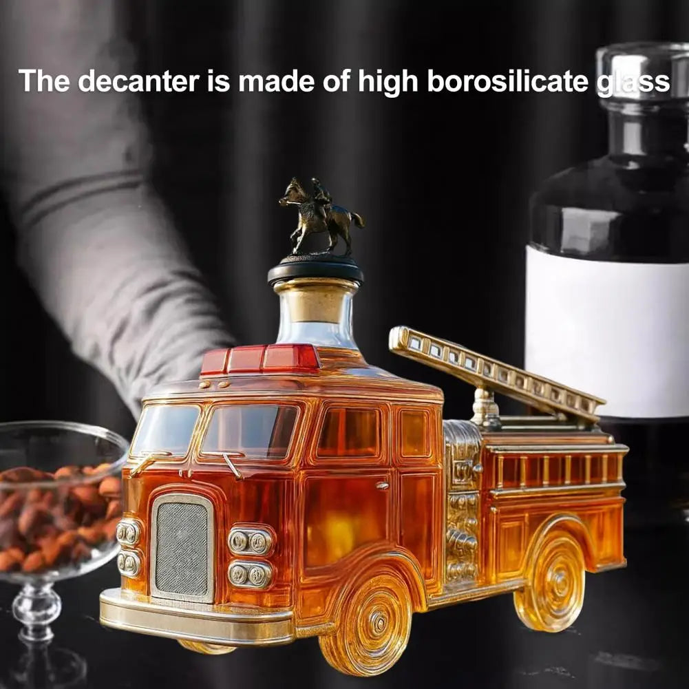 Fires Truck Whisky Decanter 354ml High Borosilicate Glass Liquor Dispenser for Bourbon Collector's Gift for Firefighters & Whisk