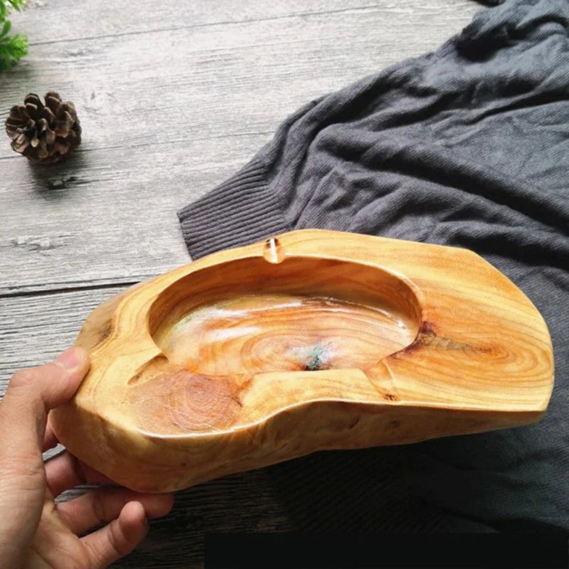 Natural Irregular Solid Wood Desktop  Ashtrays Creative Home Cigar Hard Ash Tray Gifts for Boyfriend Minimalist