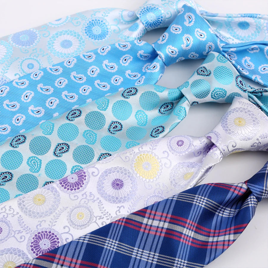 New 8CM Mens Tie Necktie Light Color Dot Stripes Solid Tie For Man Groom Jacquard Woven Neck Tie For Business Wedding Party