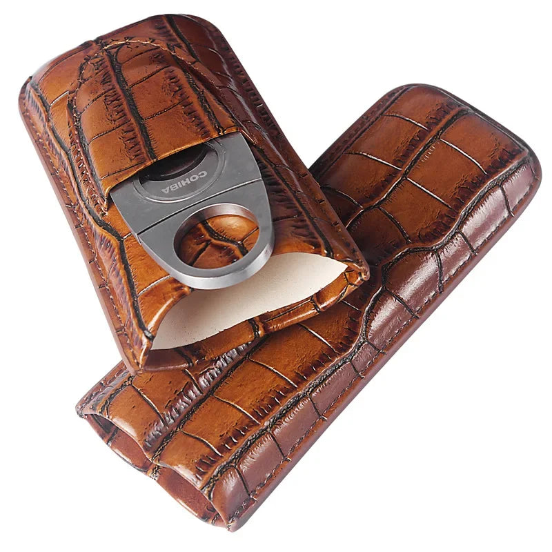 Portable Cigar Holder with Additional Stainless Steel Cigar Scissors