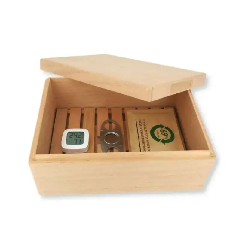 Natural color cedar wood cigar storage humidor box case and humidity control kit for 100 cigars