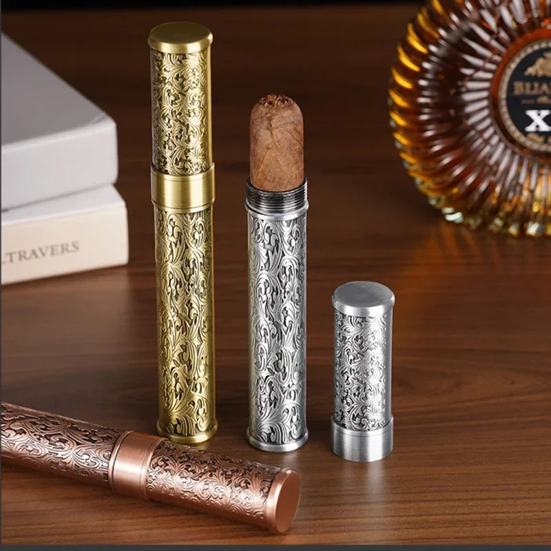 Cigars Case Single Tube Humidor Moisturizing Seal Cover Portable Metal Box Travel Outdoor Waterproof Cigar Accessories for Men