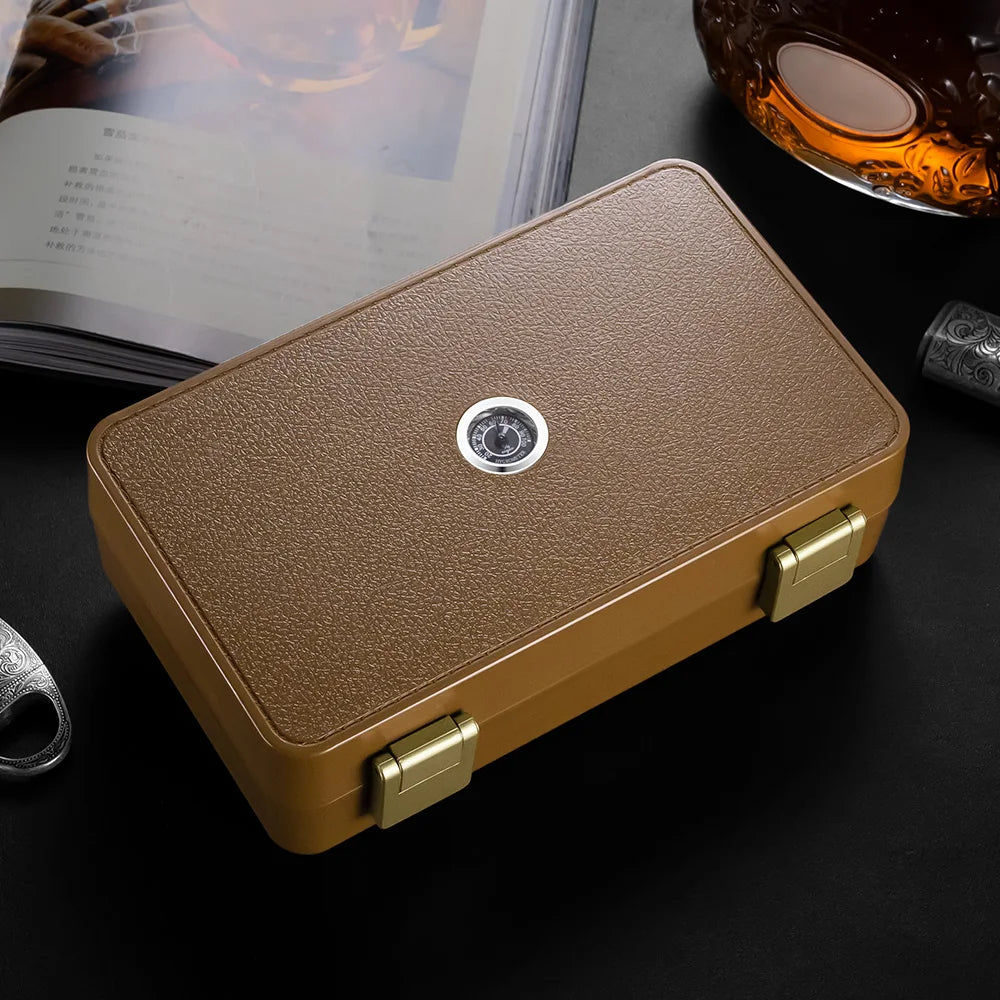 Humidor Cigar Box Portable Hand-Carry Flip Lid Convenient Creative Retro with External Hygrometer Smoking Accessories CA-24DAB